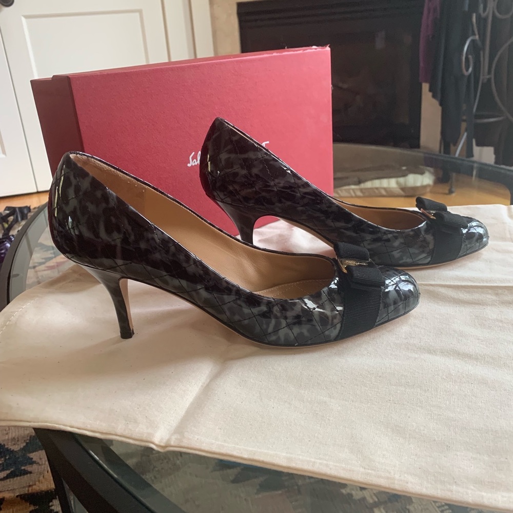 Ferragamo Gray and Black Pumps